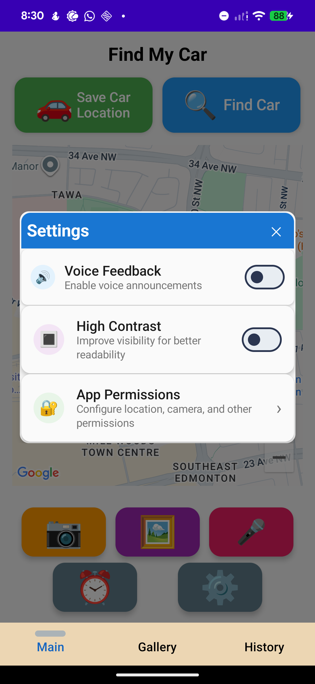 Settings and accessibility options